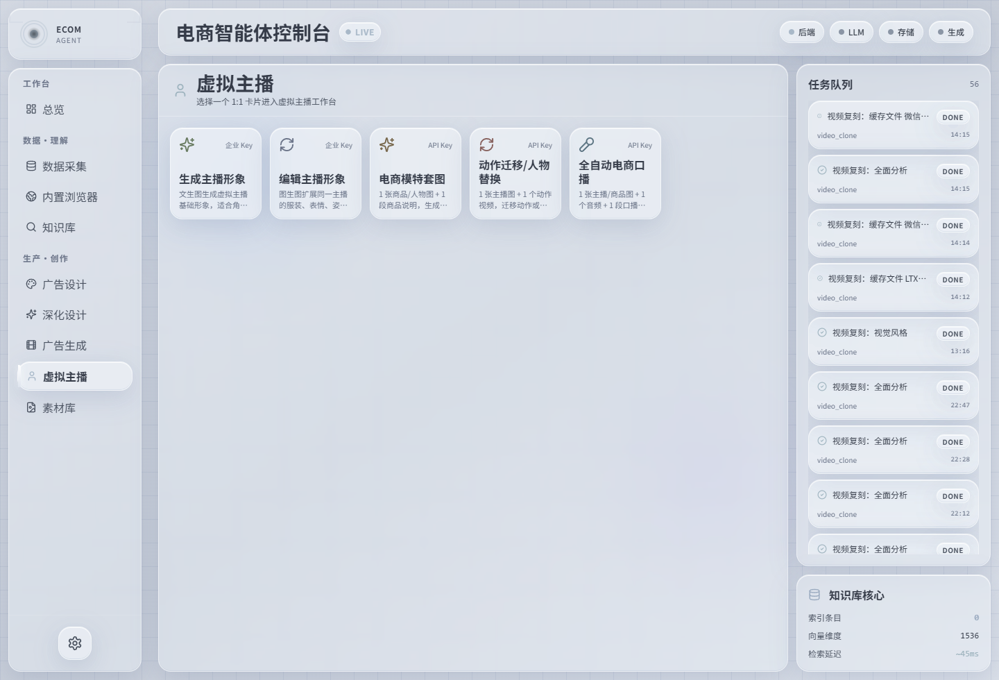 EcomAgent 虚拟主播界面截图